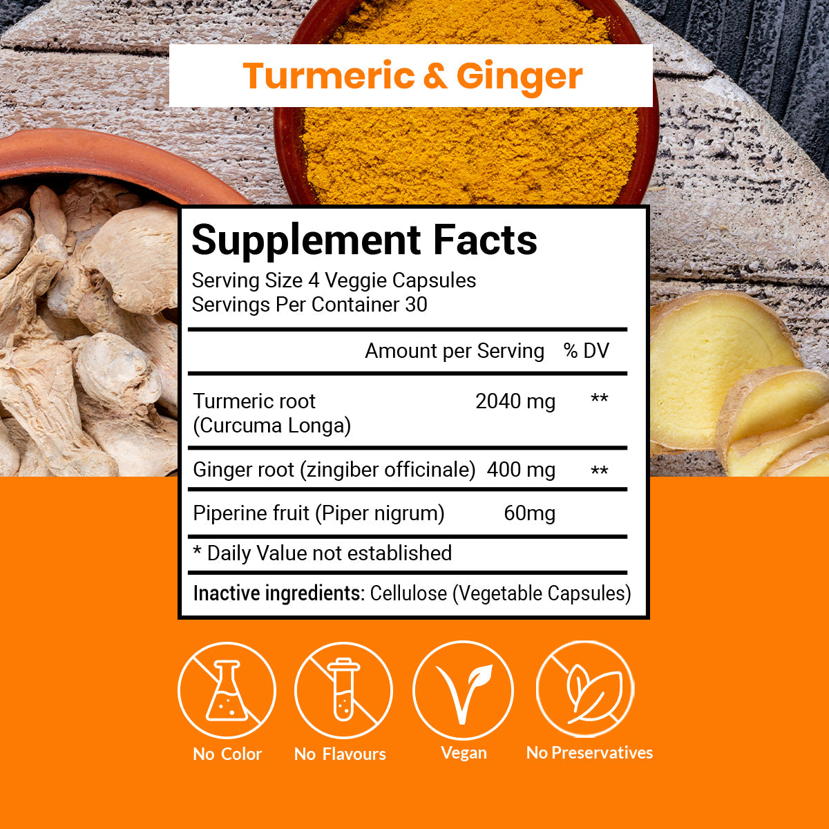 Turmeric & Ginger Capsules (Vegetarian, Powder)
