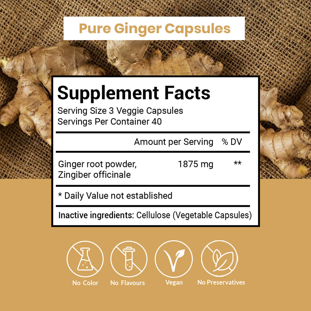 Pure Ginger Capsules (Vegetarian, Powder)