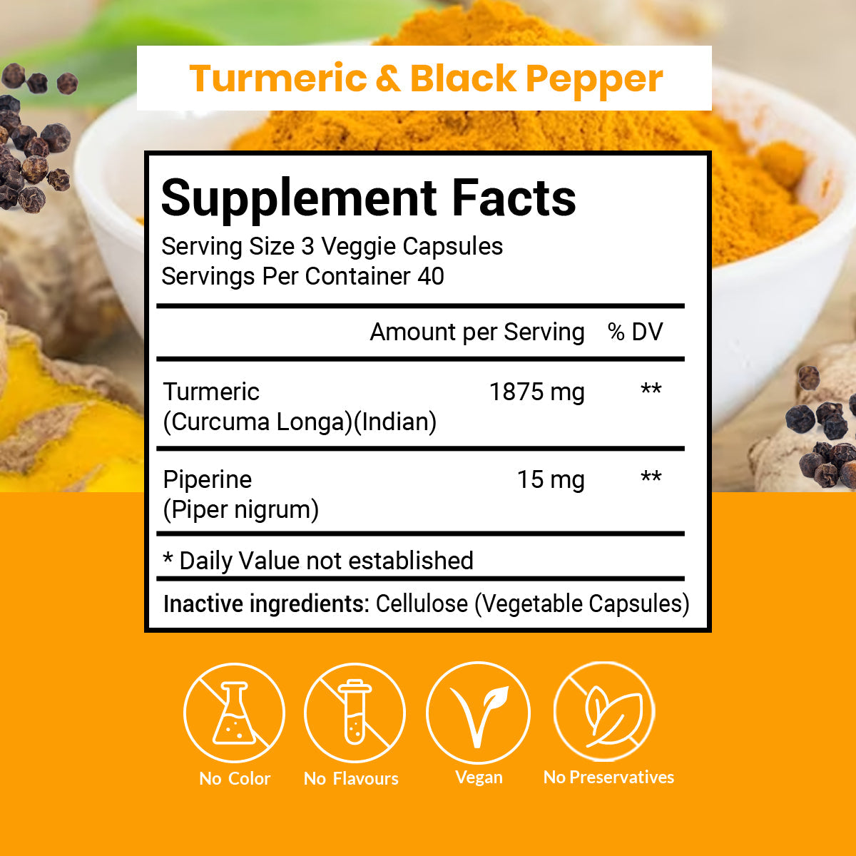 Turmeric & Black Pepper Capsules (Vegetarian, Powder)