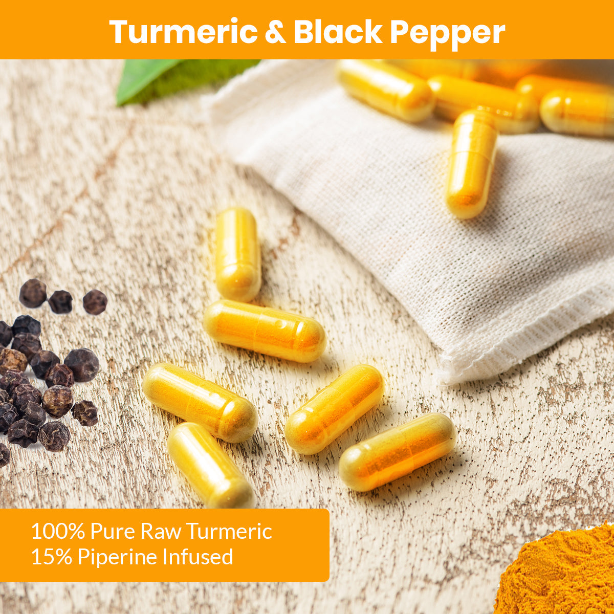 Turmeric & Black Pepper Capsules (Vegetarian, Powder)