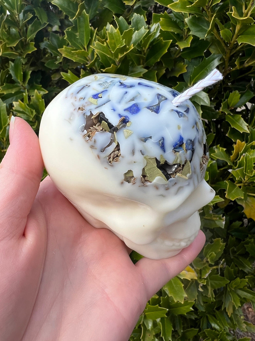 Witches Shield of Protection Herbal Intention Large Skull Crystal Candle | Ritual Altar Tool Stone Spell Scented Soy Gift Dragons Blood