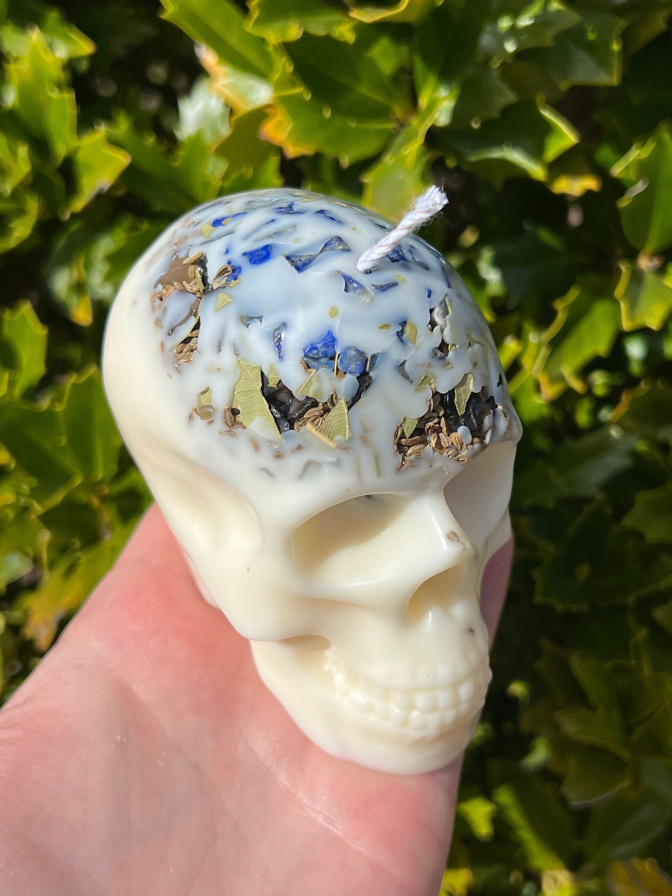Witches Shield of Protection Herbal Intention Large Skull Crystal Candle | Ritual Altar Tool Stone Spell Scented Soy Gift Dragons Blood