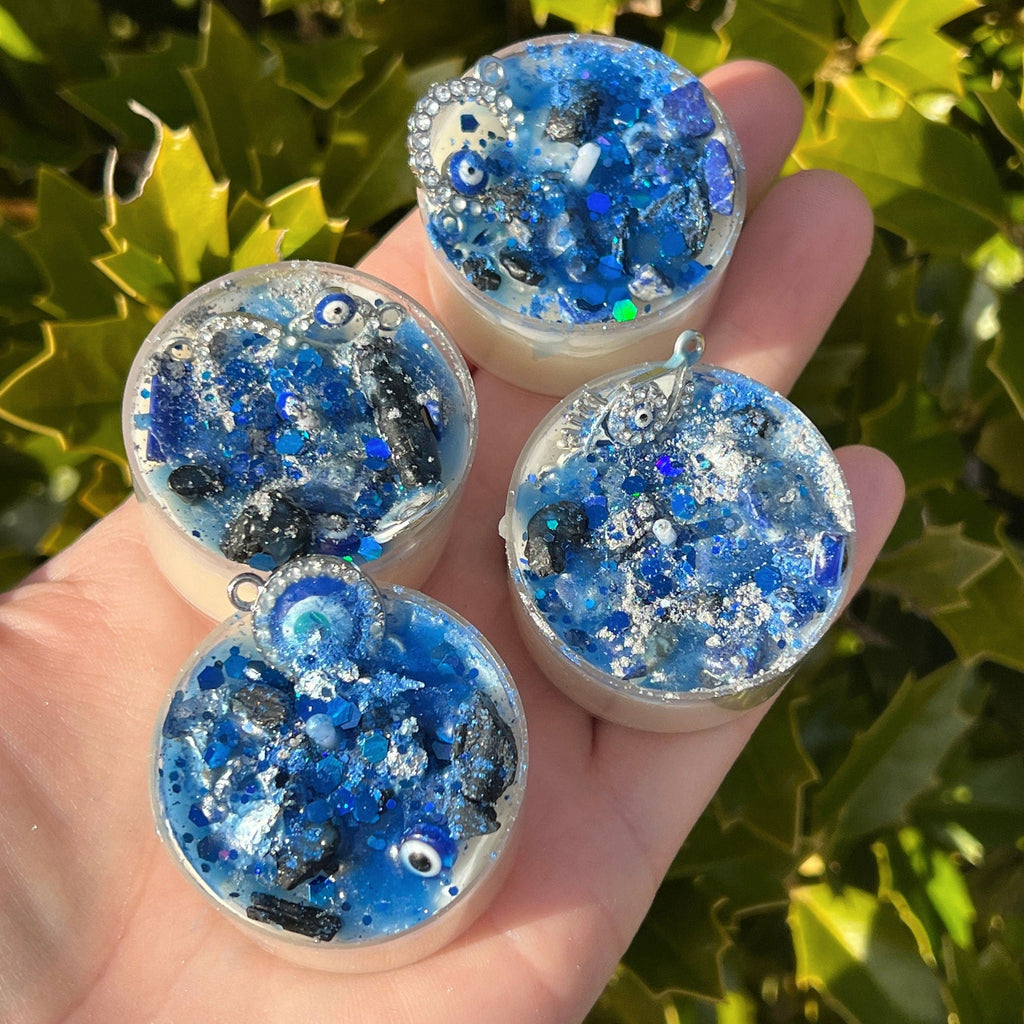 Evil Eye Protection Candles Vegan Witchcraft Pagan Gift Loaded Tea Light Spell Ritual Altar Intention Crystal Lapis Lazuli Black Tourmaline