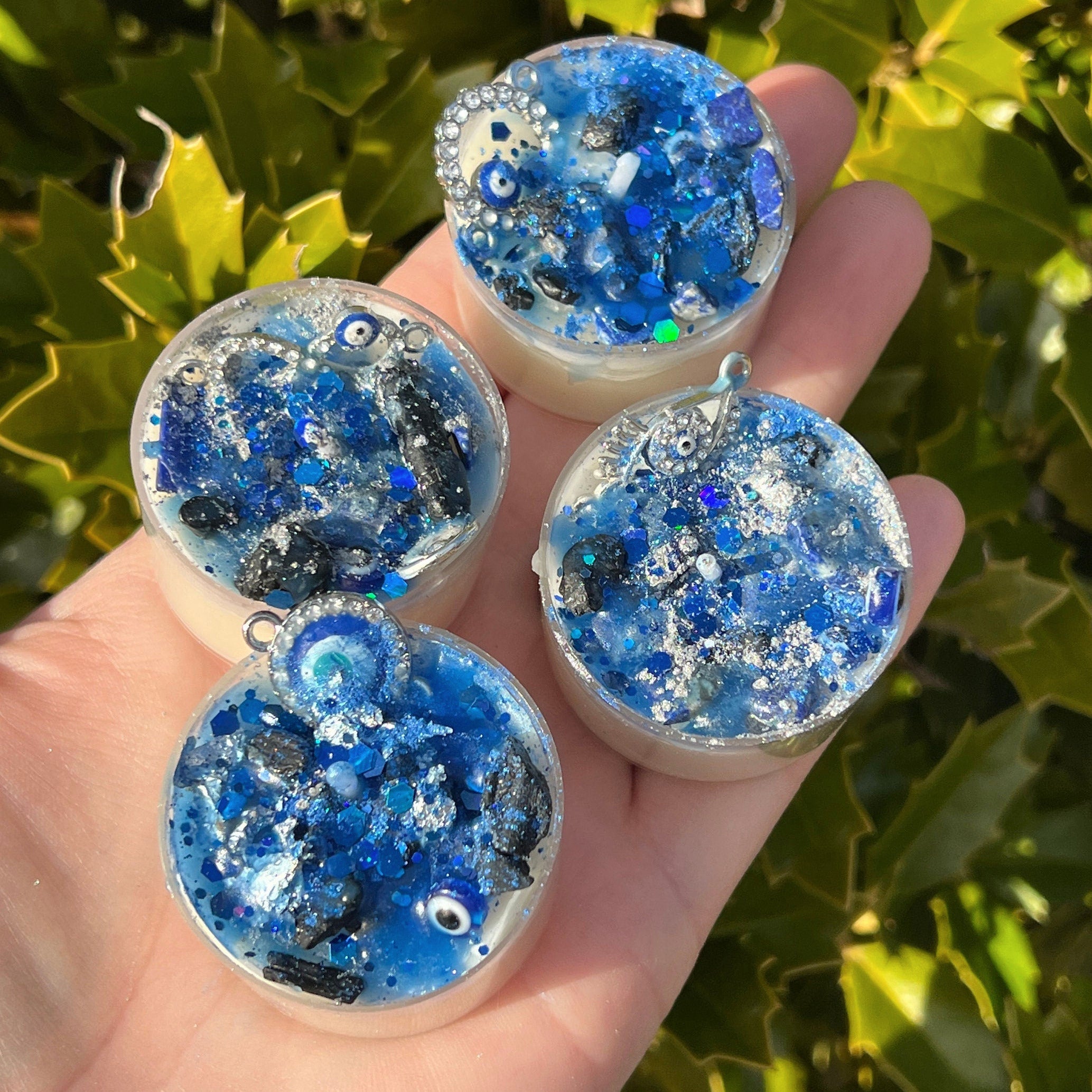 Evil Eye Protection Candles Vegan Witchcraft Pagan Gift Loaded Tea Light Spell Ritual Altar Intention Crystal Lapis Lazuli Black Tourmaline