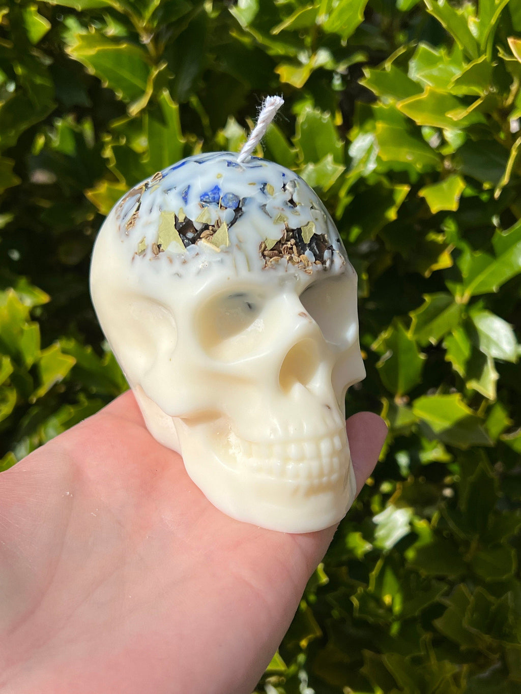 Witches Shield of Protection Herbal Intention Large Skull Crystal Candle | Ritual Altar Tool Stone Spell Scented Soy Gift Dragons Blood