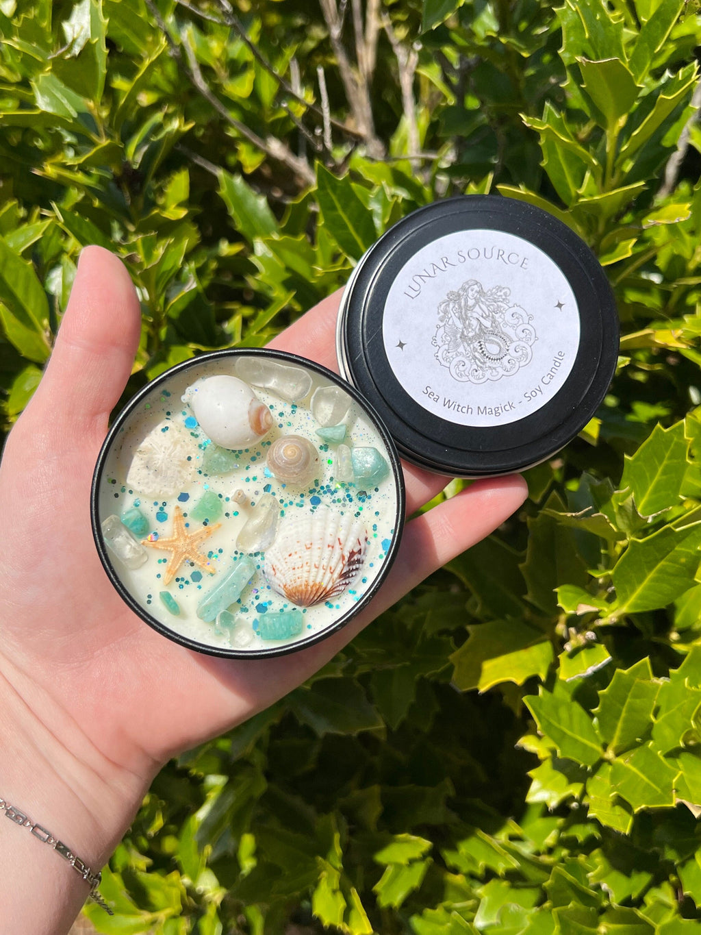 Sea Witch Mermaid Magick Candle | Witchcraft Altar Ritual Spell Ocean Amphirtite Beach Water Goddess Witchy Gift Crystal Herbal Intention
