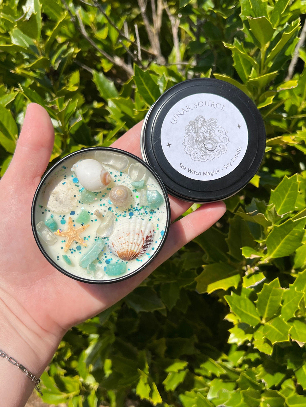 Sea Witch Mermaid Magick Candle | Witchcraft Altar Ritual Spell Ocean Amphirtite Beach Water Goddess Witchy Gift Crystal Herbal Intention