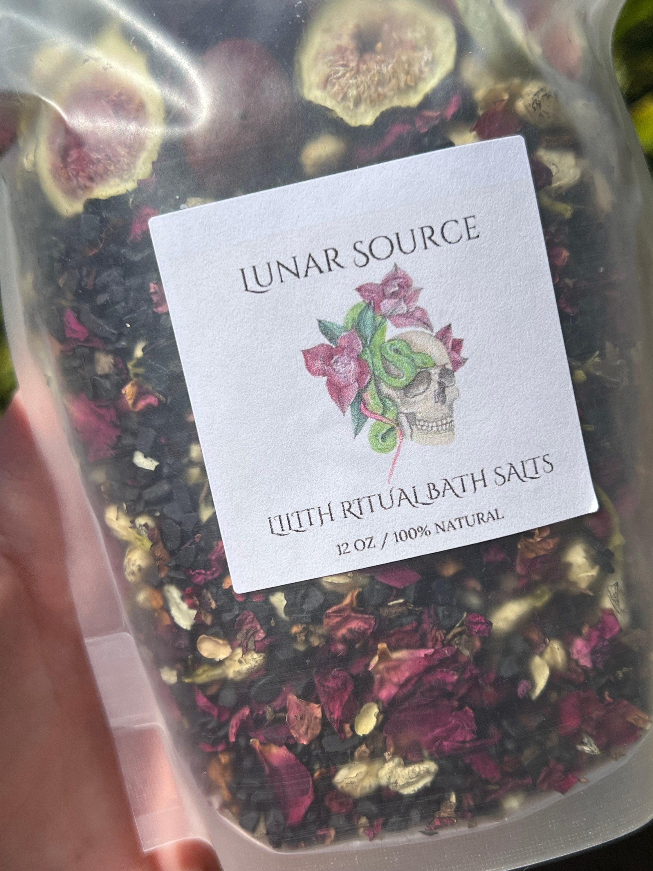 Lilith Ritual Bath Salts | Dark Moon Goddess Offering Lilit Temptress Witchy Devotional Pagan Deity Herbal Carnelian Crystal Black Salt Soak