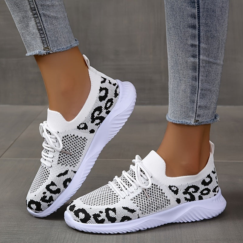 White Shoes Women Leopard Print Lace-up Sneakers Sports See size chart under “more details”