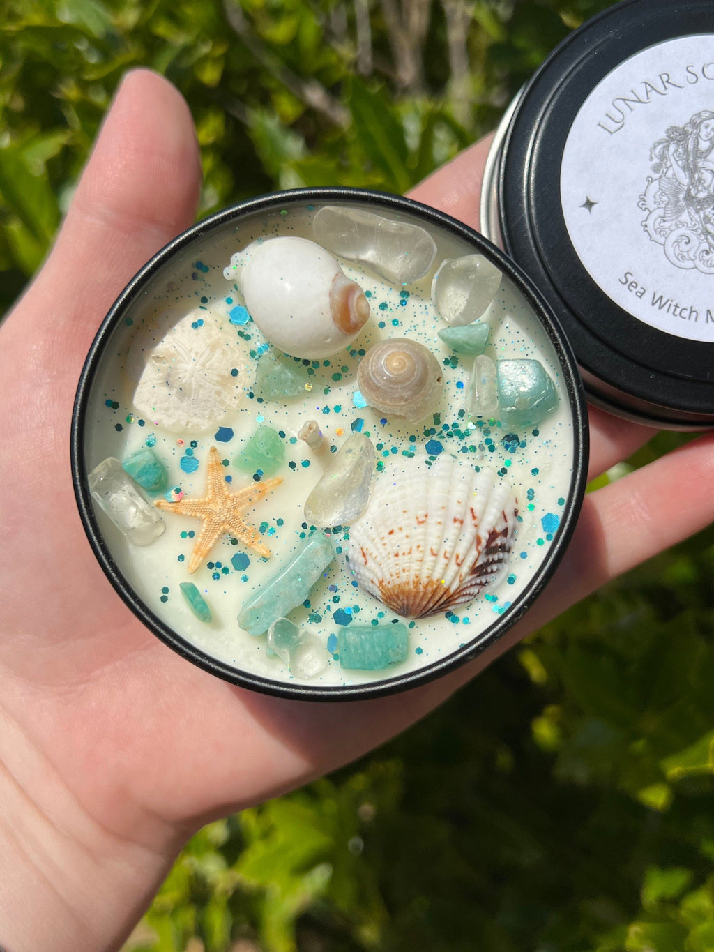 Sea Witch Mermaid Magick Candle | Witchcraft Altar Ritual Spell Ocean Amphirtite Beach Water Goddess Witchy Gift Crystal Herbal Intention