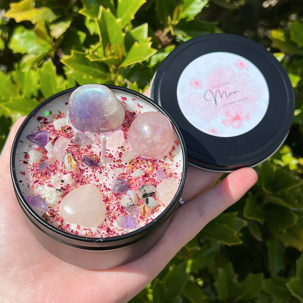 Happy Mother's Day Crystal Candle | Celebrate Wife Sister New Mom Birthday Motherhood Gift For Her | Witchy Woman Altar Spell Magic Scented