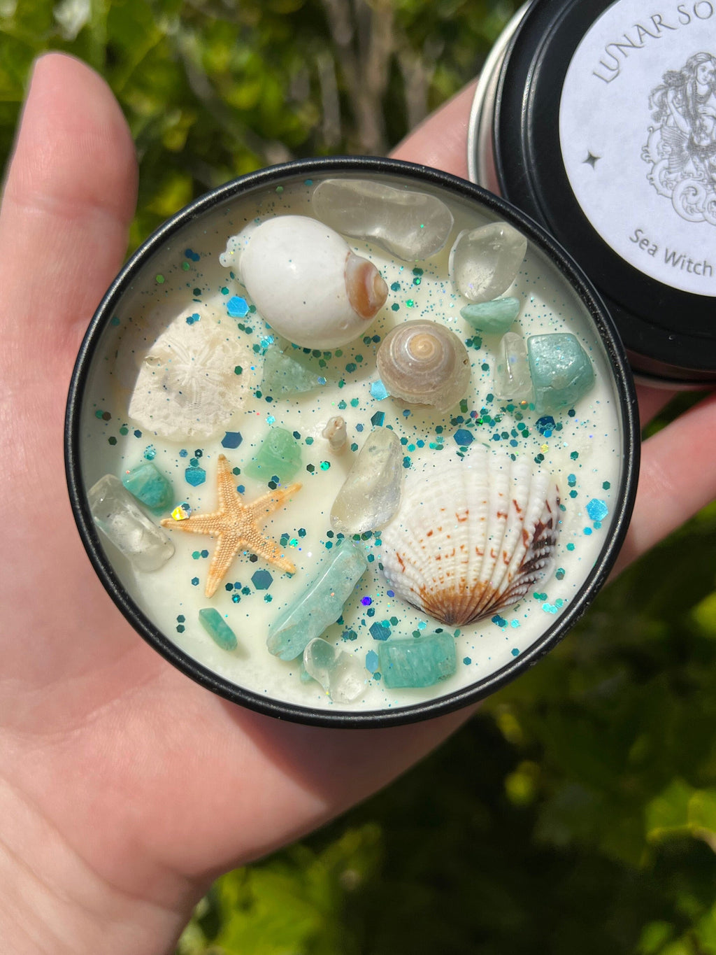 Sea Witch Mermaid Magick Candle | Witchcraft Altar Ritual Spell Ocean Amphirtite Beach Water Goddess Witchy Gift Crystal Herbal Intention