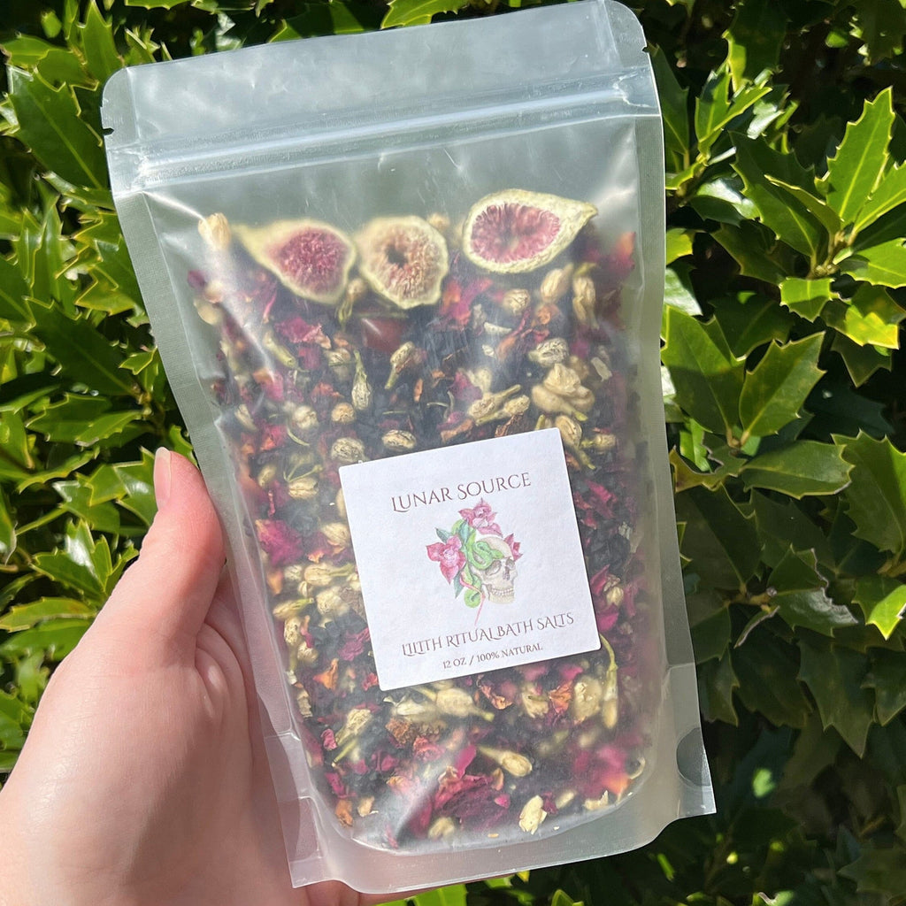 Lilith Ritual Bath Salts | Dark Moon Goddess Offering Lilit Temptress Witchy Devotional Pagan Deity Herbal Carnelian Crystal Black Salt Soak