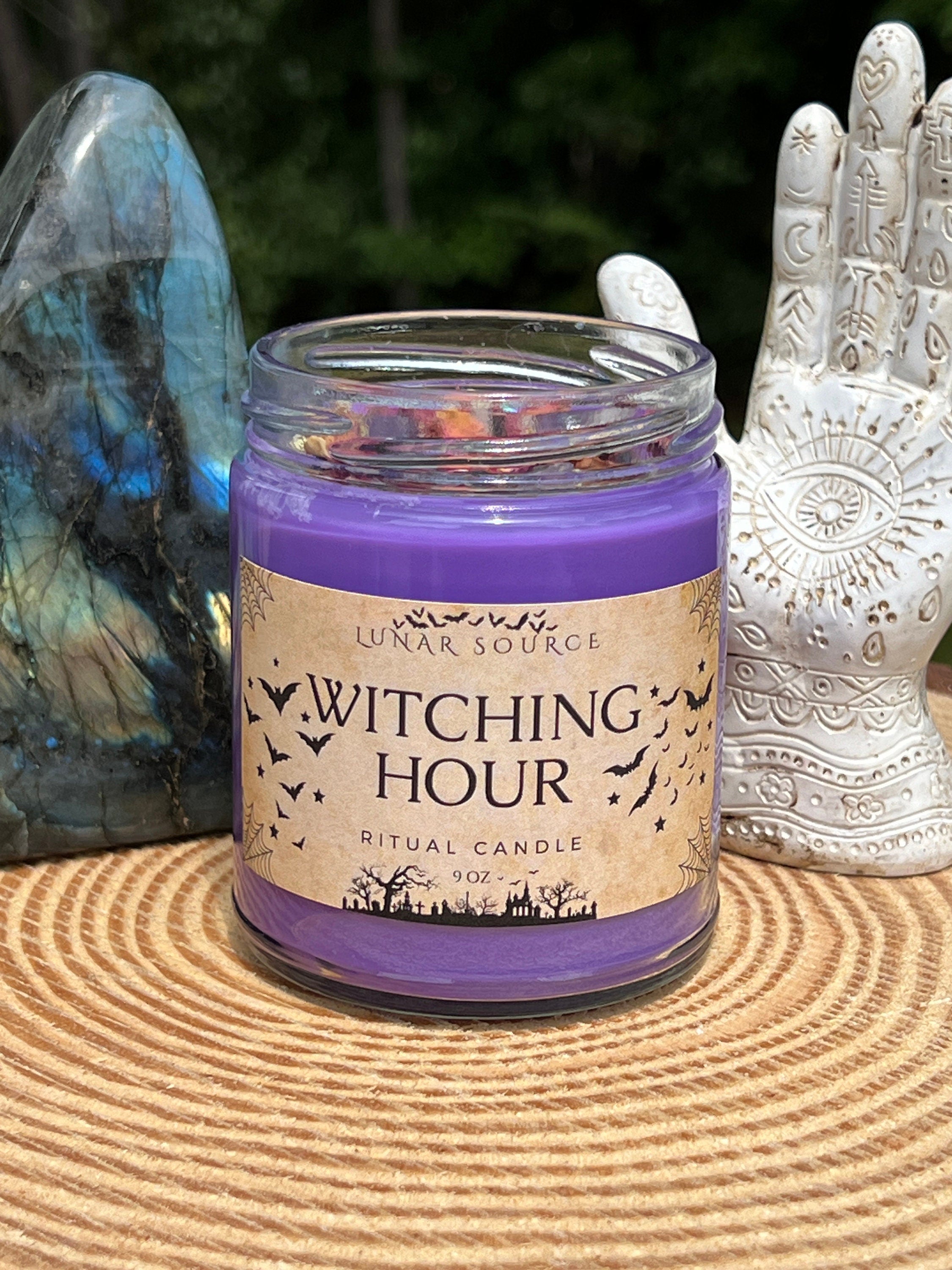 Witching Hour Candle | Midnight Magick Spirit Communication Thinning Veil Crystal Divination Intention Ritual Spell Witchy Pagan Coven Gift