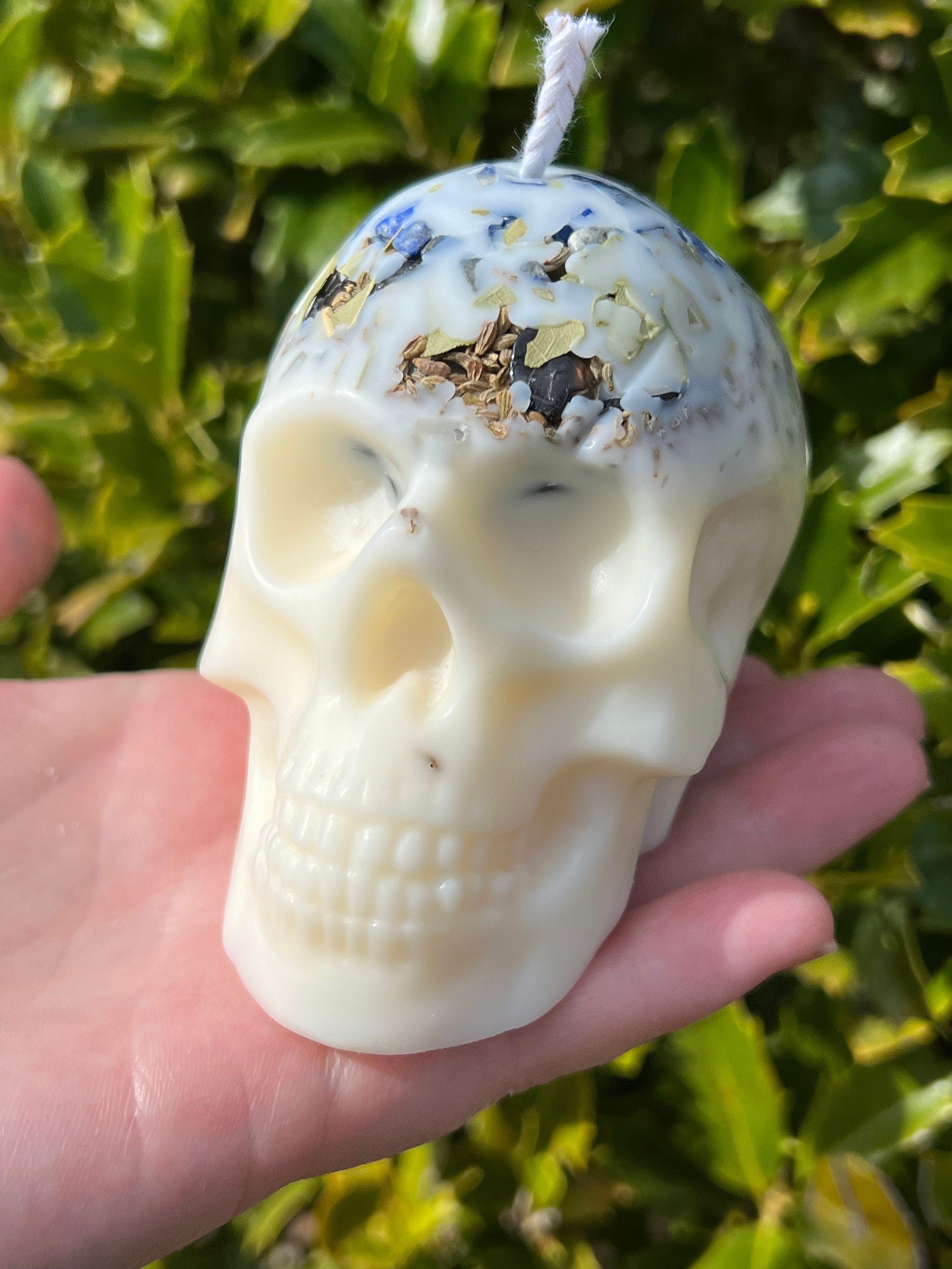 Witches Shield of Protection Herbal Intention Large Skull Crystal Candle | Ritual Altar Tool Stone Spell Scented Soy Gift Dragons Blood
