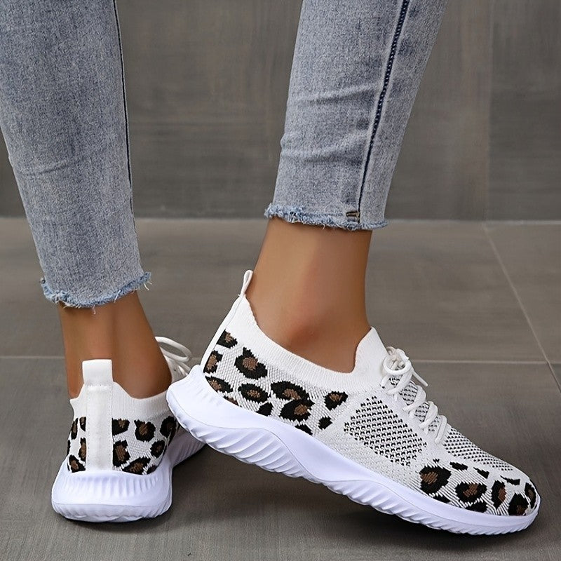 White Shoes Women Leopard Print Lace-up Sneakers Sports See size chart under “more details”