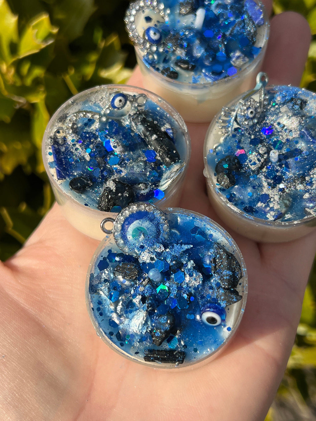 Evil Eye Protection Candles Vegan Witchcraft Pagan Gift Loaded Tea Light Spell Ritual Altar Intention Crystal Lapis Lazuli Black Tourmaline