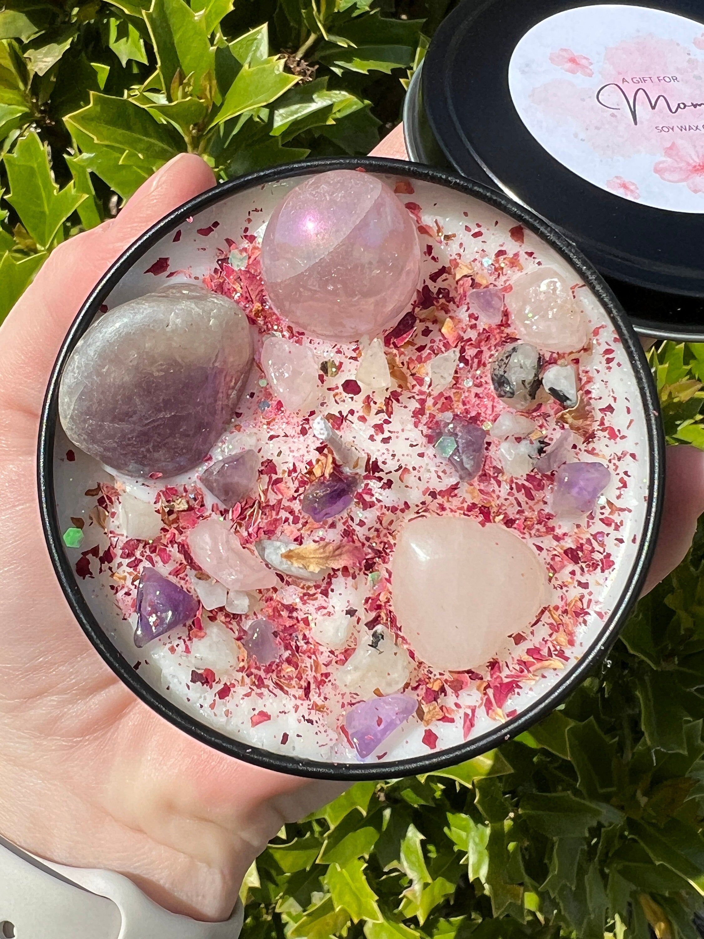 Happy Mother's Day Crystal Candle | Celebrate Wife Sister New Mom Birthday Motherhood Gift For Her | Witchy Woman Altar Spell Magic Scented