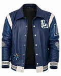 American Idol S24 Lionel Richie Blue Leather Varsity Jacket