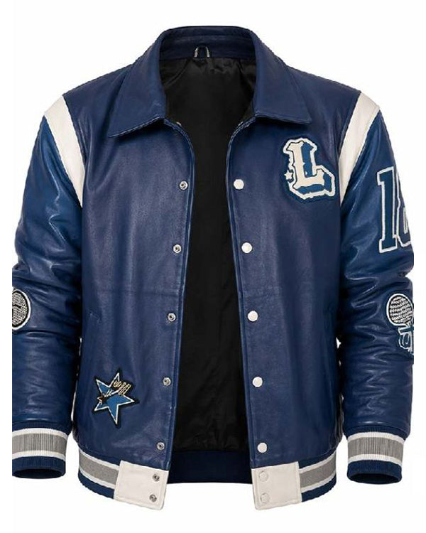 American Idol S24 Lionel Richie Blue Leather Varsity Jacket