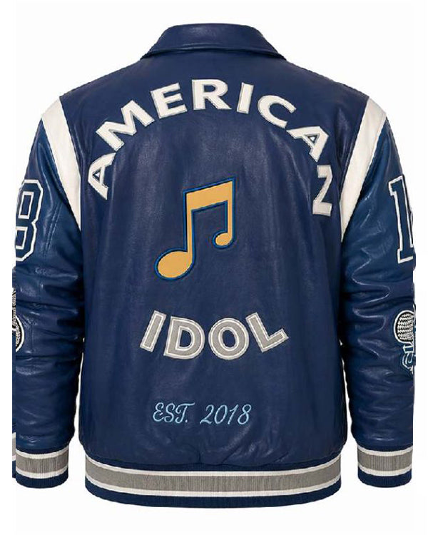 American Idol S24 Lionel Richie Blue Leather Varsity Jacket