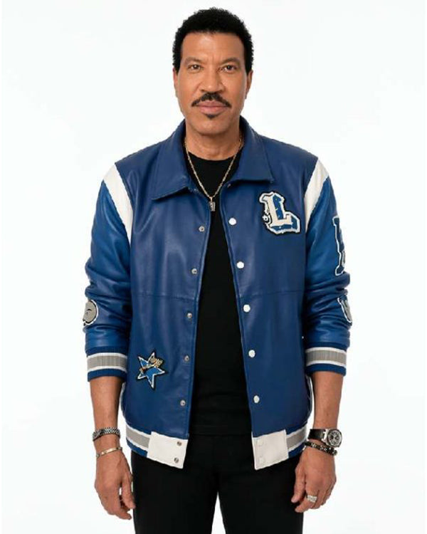 American Idol S24 Lionel Richie Blue Leather Varsity Jacket