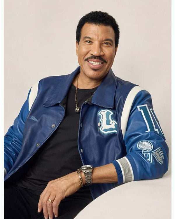 American Idol S24 Lionel Richie Blue Leather Varsity Jacket
