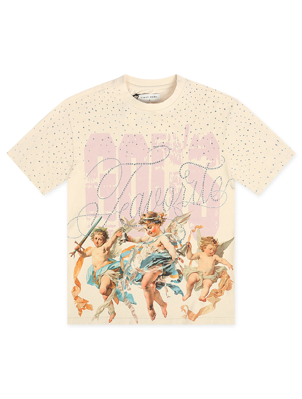 First Row Cropped Washed Rhinestone Tee - Cream