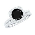 Certified 2 Carat Lab Grown Black Diamond Halo Engagement Ring with Moissanite Wedding Band