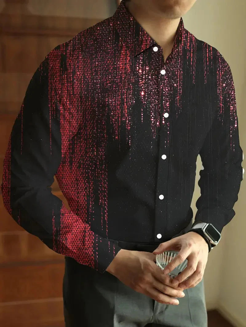 Men's shirt checkered striped geometric lapel street print long sleeved clothing fashionable streetwear designer casual
