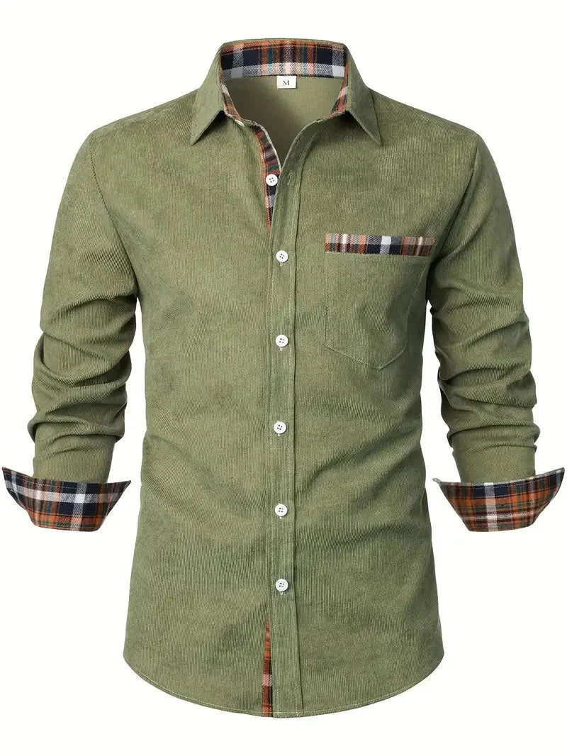 Men's shirt checkered striped geometric lapel street print long sleeved clothing fashionable streetwear designer casual