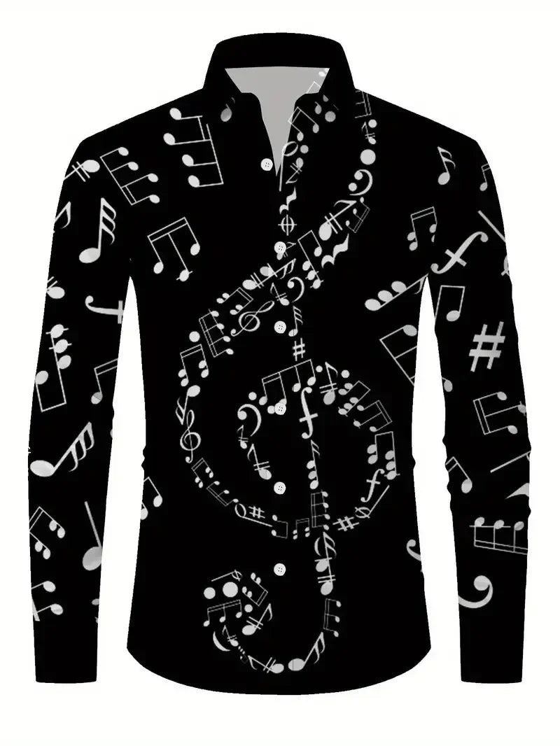 Men's shirt checkered striped geometric lapel street print long sleeved clothing fashionable streetwear designer casual