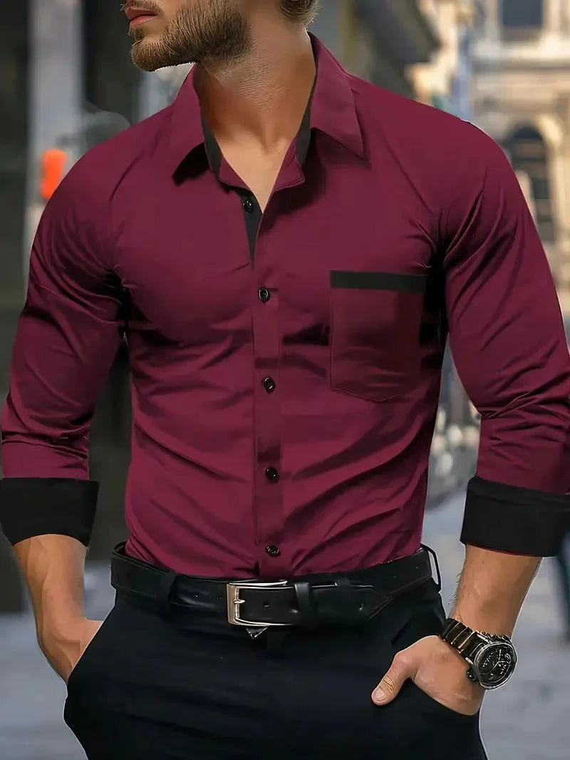 Men's shirt checkered striped geometric lapel street print long sleeved clothing fashionable streetwear designer casual