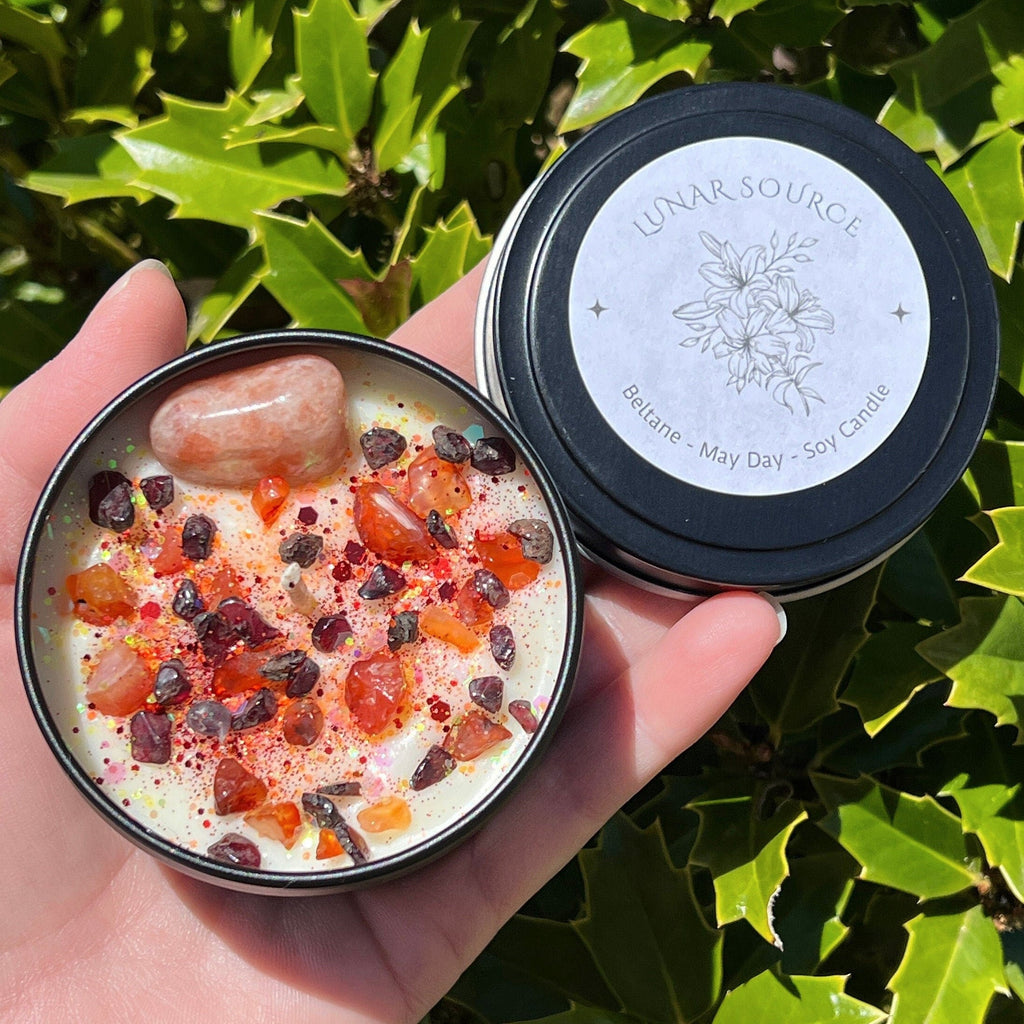 Beltane May Day Fire Festival Candle | Herbal Intention Pagan Sabbat Ritual Altar Tool Crystal Stone Scented Soy Gift Celtic Irish Beltaine