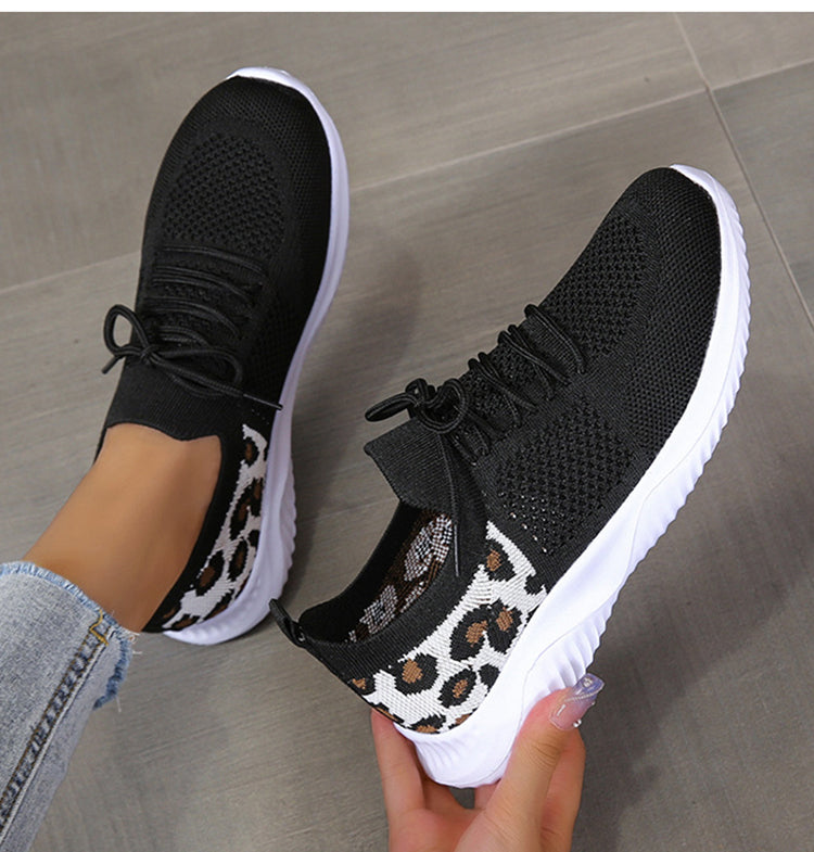 White Shoes Women Leopard Print Lace-up Sneakers Sports See size chart under “more details”