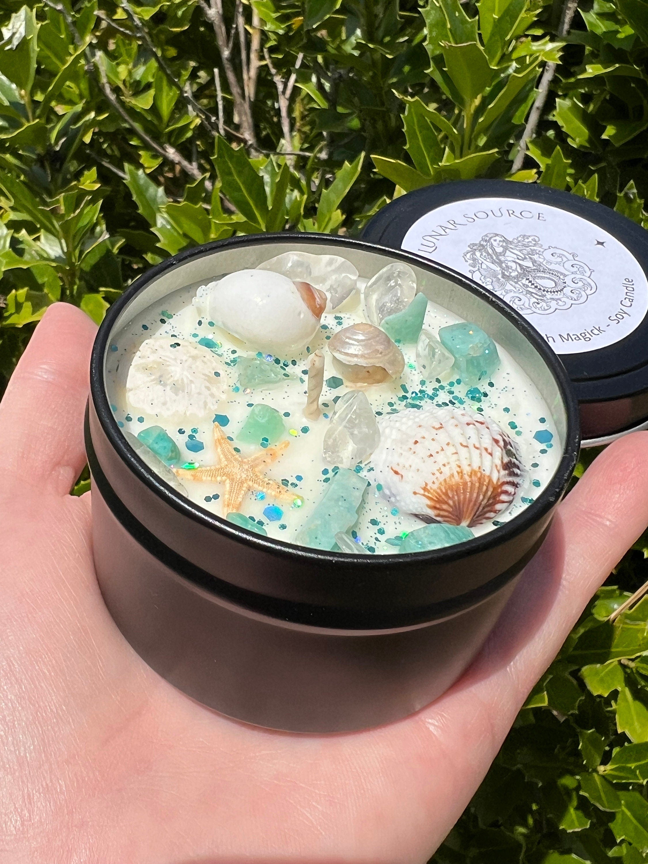 Sea Witch Mermaid Magick Candle | Witchcraft Altar Ritual Spell Ocean Amphirtite Beach Water Goddess Witchy Gift Crystal Herbal Intention