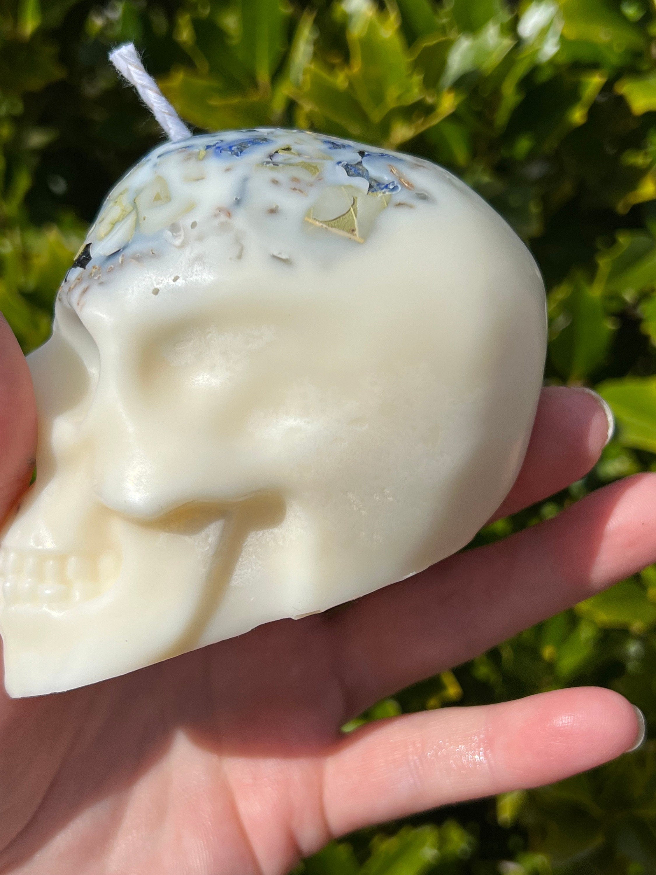 Witches Shield of Protection Herbal Intention Large Skull Crystal Candle | Ritual Altar Tool Stone Spell Scented Soy Gift Dragons Blood