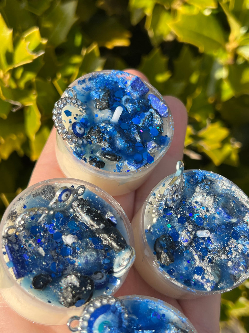 Evil Eye Protection Candles Vegan Witchcraft Pagan Gift Loaded Tea Light Spell Ritual Altar Intention Crystal Lapis Lazuli Black Tourmaline