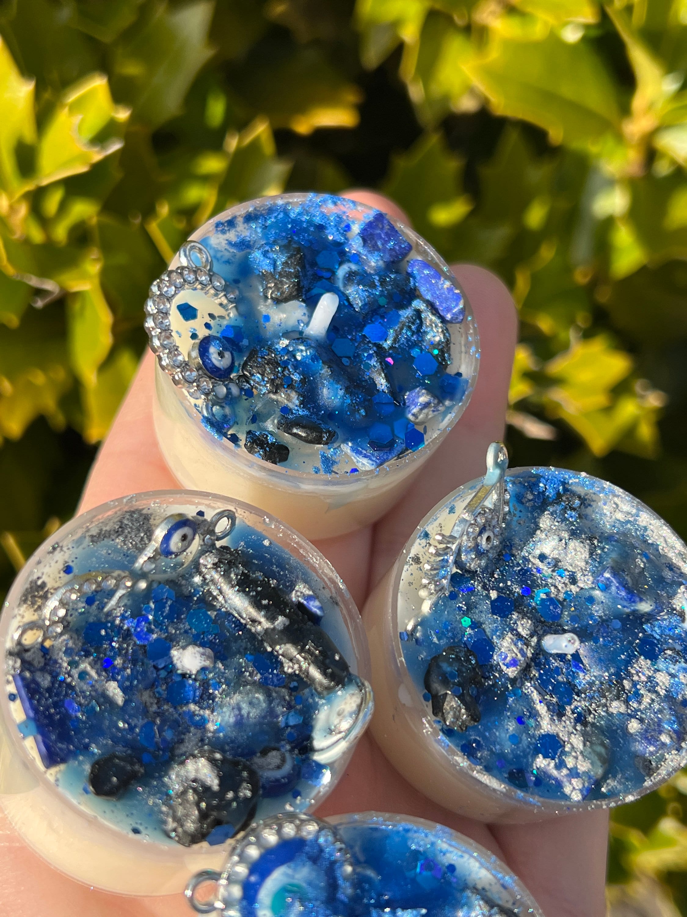 Evil Eye Protection Candles Vegan Witchcraft Pagan Gift Loaded Tea Light Spell Ritual Altar Intention Crystal Lapis Lazuli Black Tourmaline