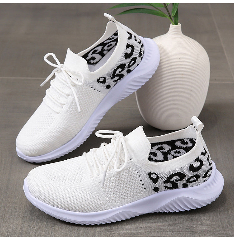 White Shoes Women Leopard Print Lace-up Sneakers Sports See size chart under “more details”