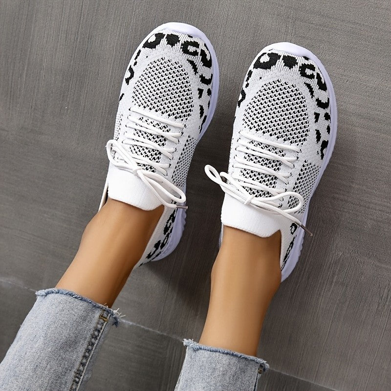 White Shoes Women Leopard Print Lace-up Sneakers Sports See size chart under “more details”