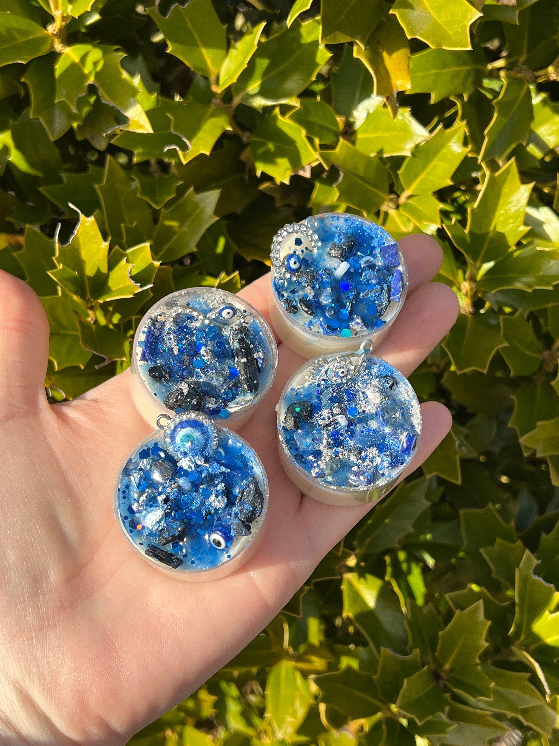 Evil Eye Protection Candles Vegan Witchcraft Pagan Gift Loaded Tea Light Spell Ritual Altar Intention Crystal Lapis Lazuli Black Tourmaline