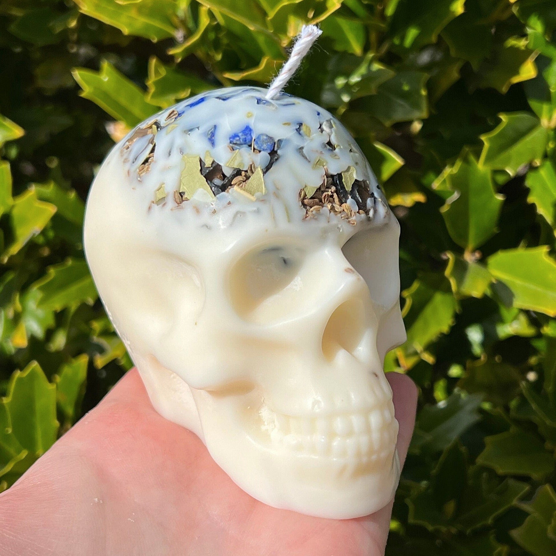 Witches Shield of Protection Herbal Intention Large Skull Crystal Candle | Ritual Altar Tool Stone Spell Scented Soy Gift Dragons Blood