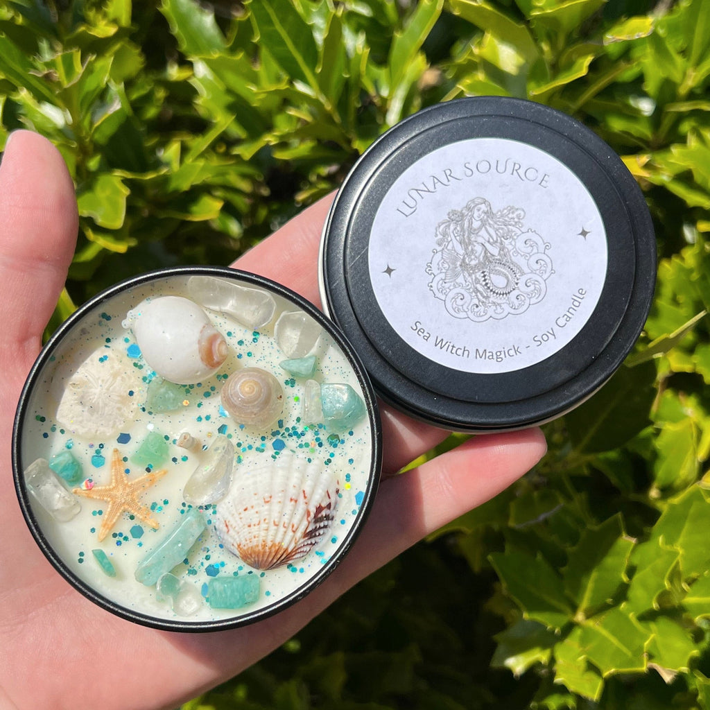 Sea Witch Mermaid Magick Candle | Witchcraft Altar Ritual Spell Ocean Amphirtite Beach Water Goddess Witchy Gift Crystal Herbal Intention