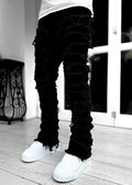 Men's Slim Fit Stacked Ripped Patchwork Streetwear Jeans