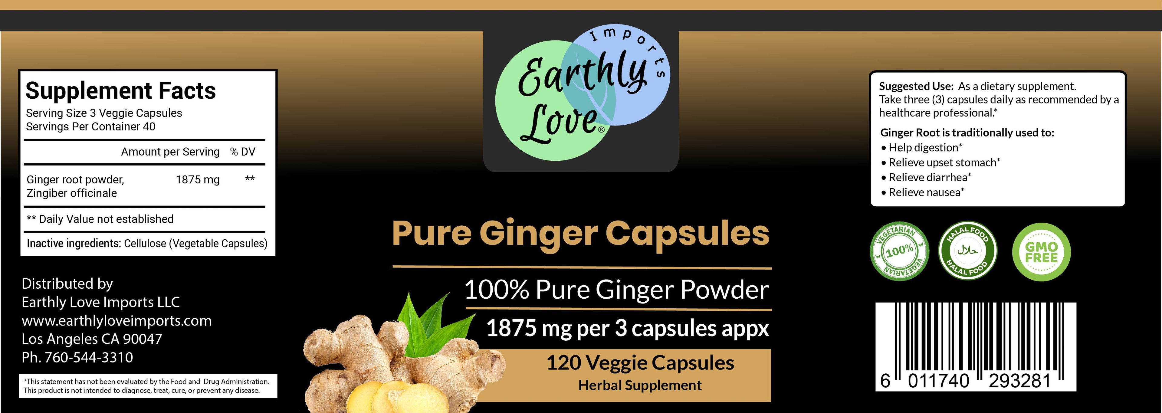 Pure Ginger Capsules (Vegetarian, Powder)