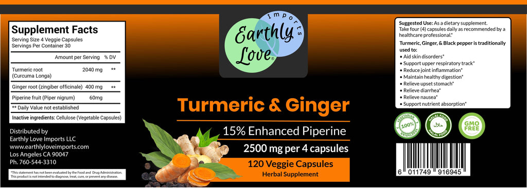 Turmeric & Ginger Capsules (Vegetarian, Powder)