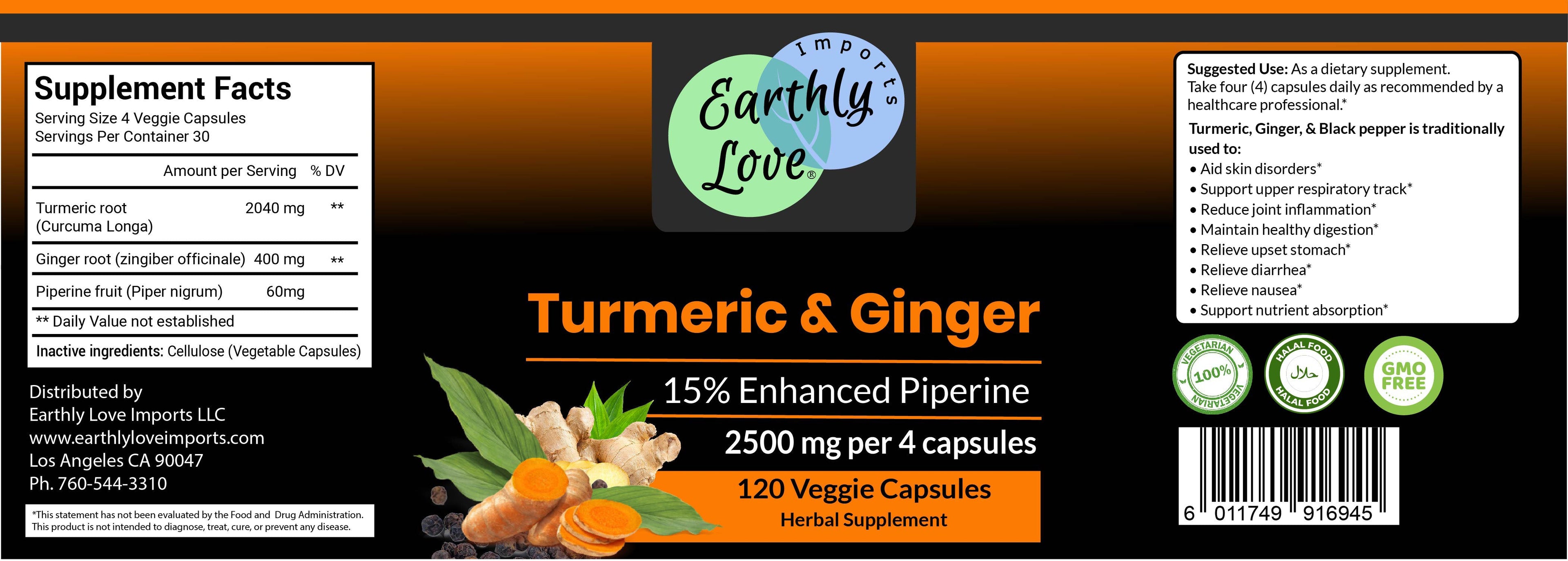 Turmeric & Ginger Capsules (Vegetarian, Powder)