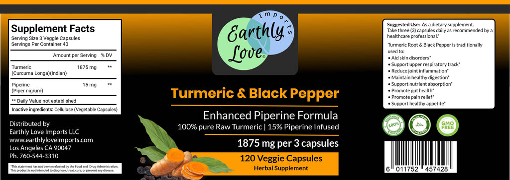 Turmeric & Black Pepper Capsules (Vegetarian, Powder)