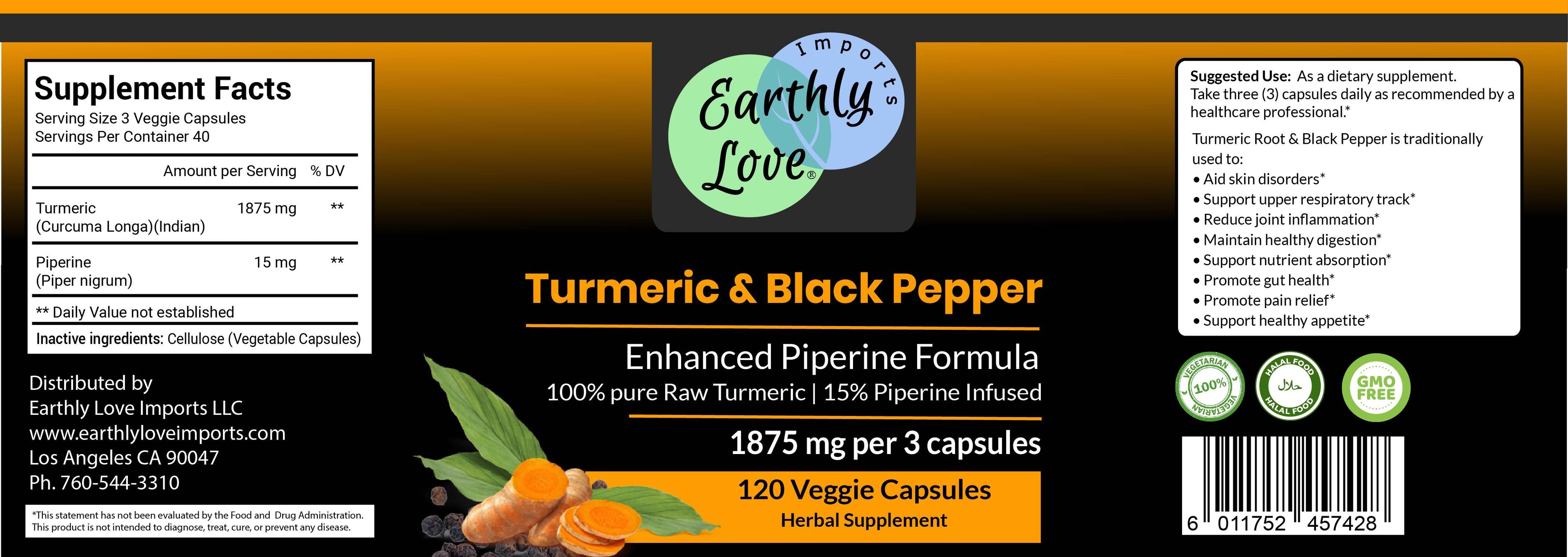 Turmeric & Black Pepper Capsules (Vegetarian, Powder)